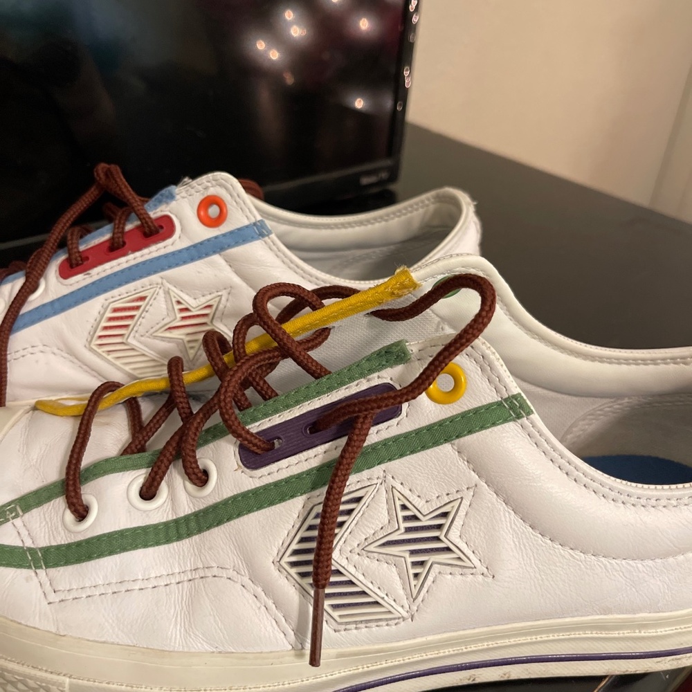 Converse white leather multicolored trim all stars Women US 12.5